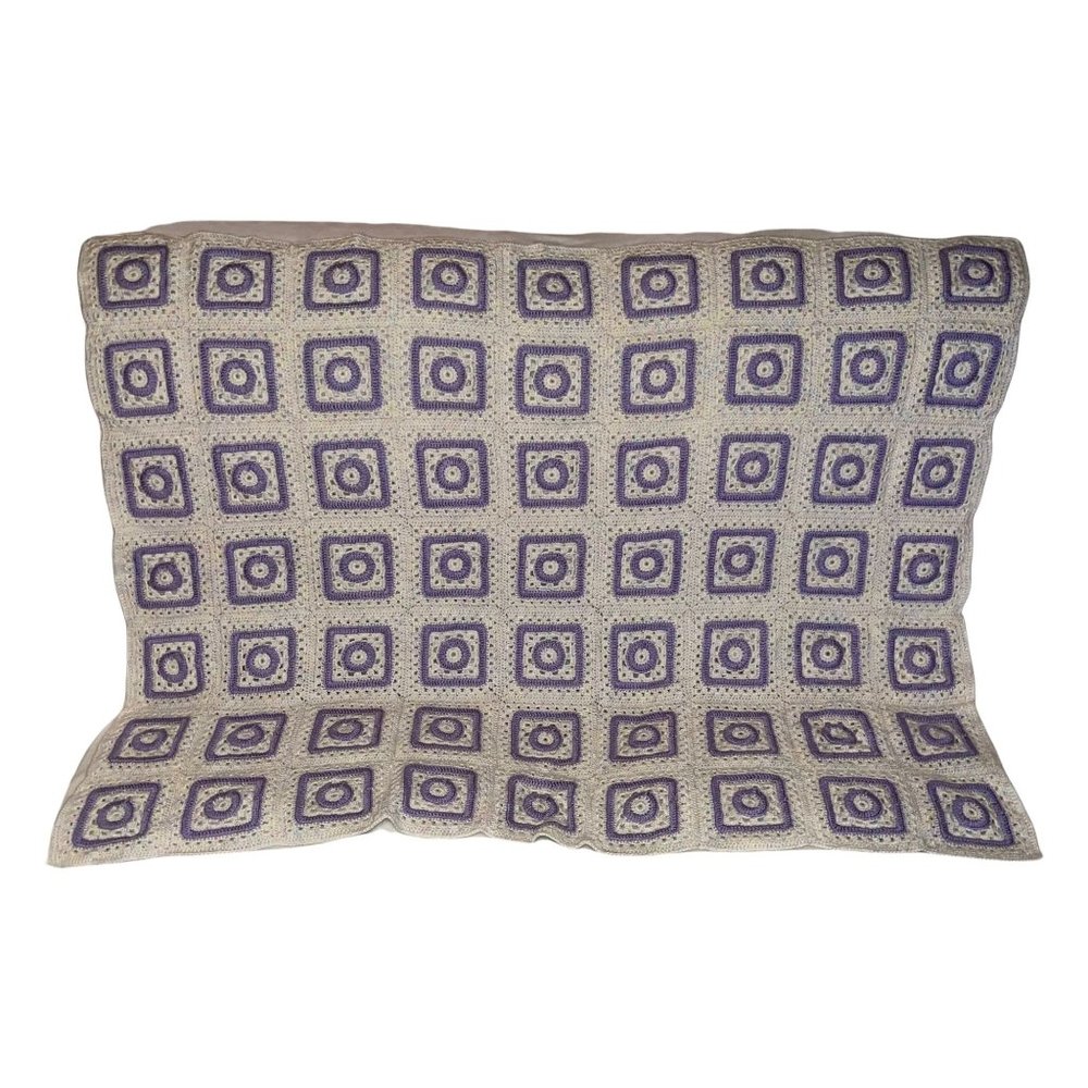 Handmade Hand Crafted Granny Square Thick Reversible Lap Throw Blanket 47 X 36